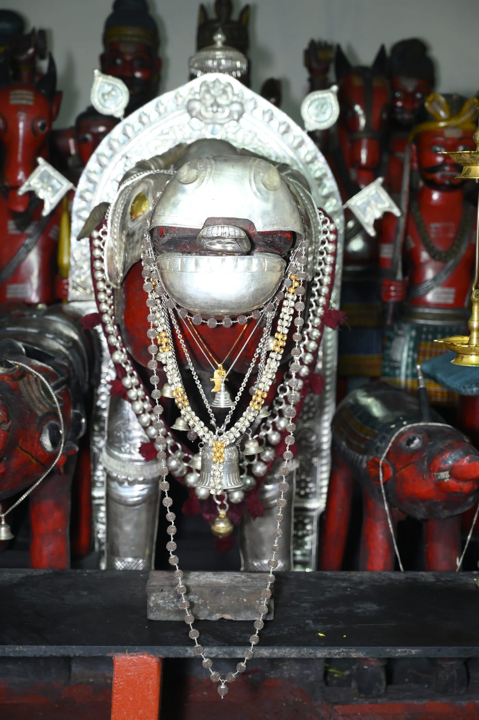 Photograph inside the Mekkekattu Shri Nandikeshwara Temple, one of a series taken during a single documentary visit.