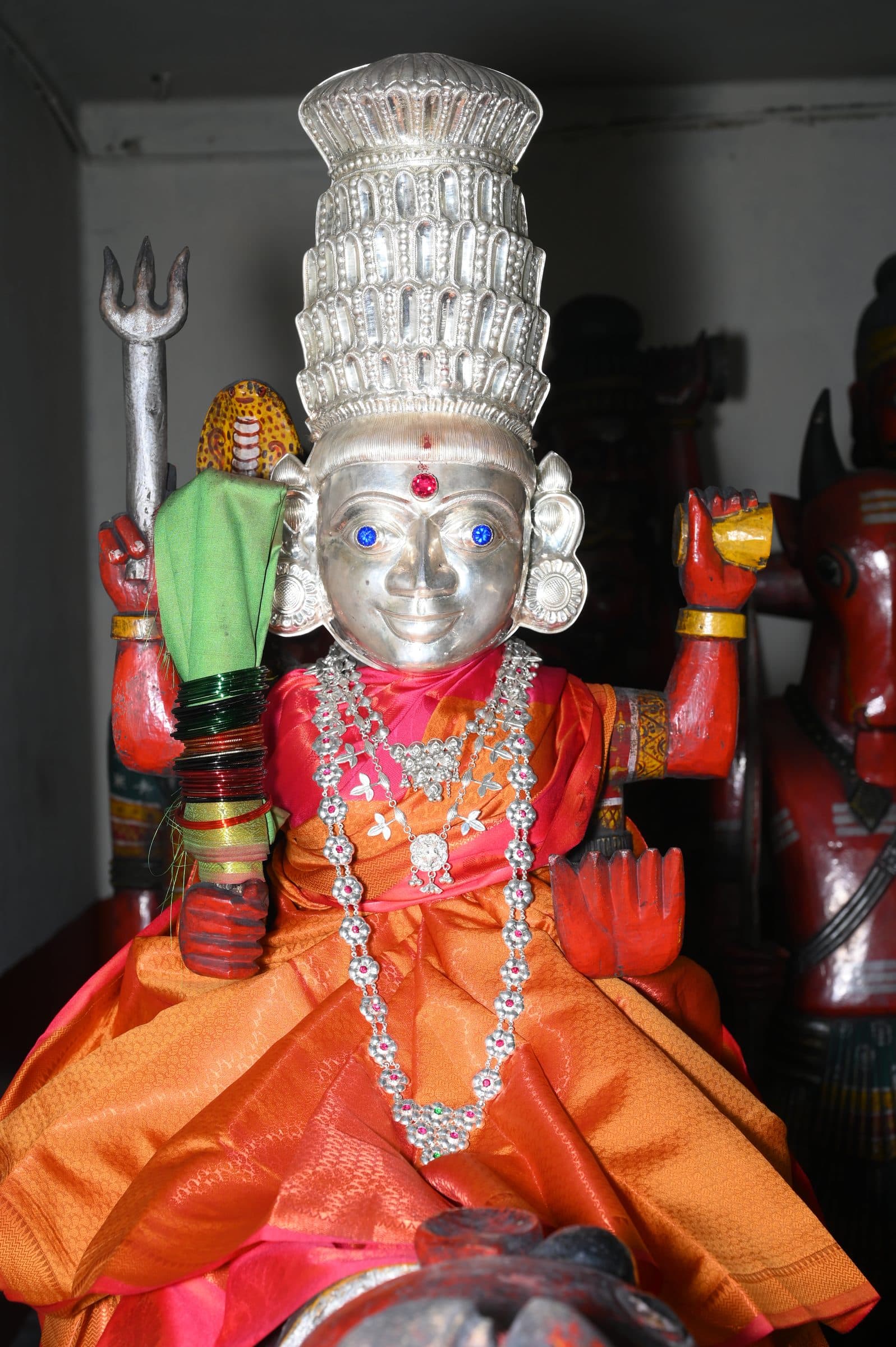 Photograph inside the Mekkekattu Shri Nandikeshwara Temple, one of a series taken during a single documentary visit.