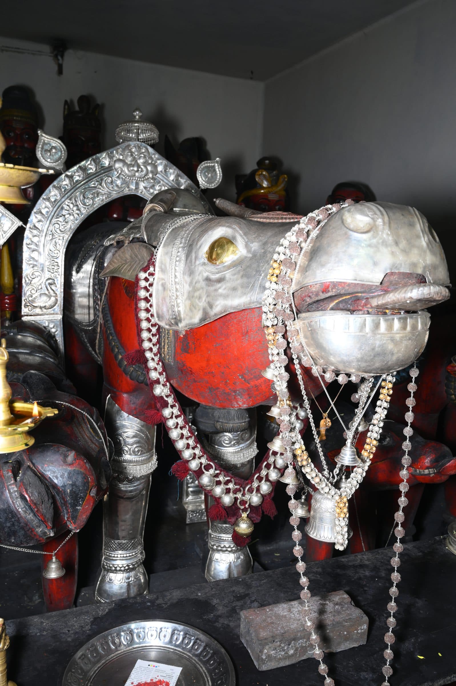 Photograph inside the Mekkekattu Shri Nandikeshwara Temple, one of a series taken during a single documentary visit.